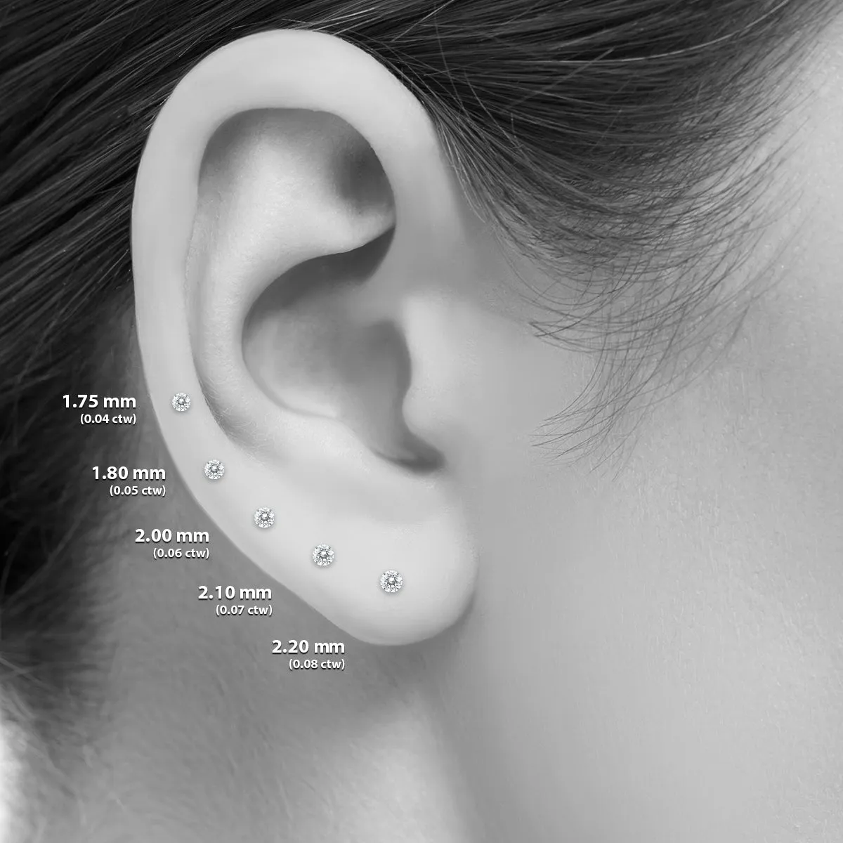 .07Ctw Round Diamond Solitaire Stud Earrings In 14K White Gold With Silicon Backs