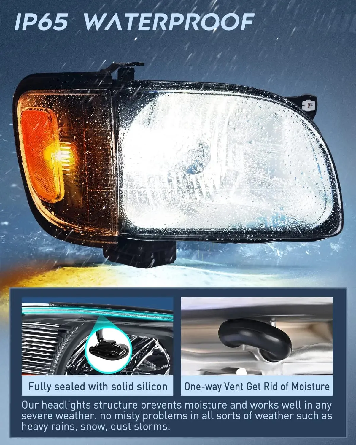 2001-2004 Toyota Tacoma Headlight Assembly Black Case Amber Reflector