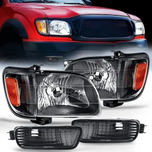 2001-2004 Toyota Tacoma Headlight Assembly Black Case Amber Reflector