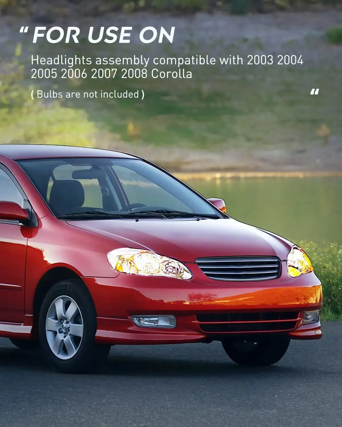 2003-2008 Toyota Corolla Headlight Assembly Chrome Case Amber Reflector