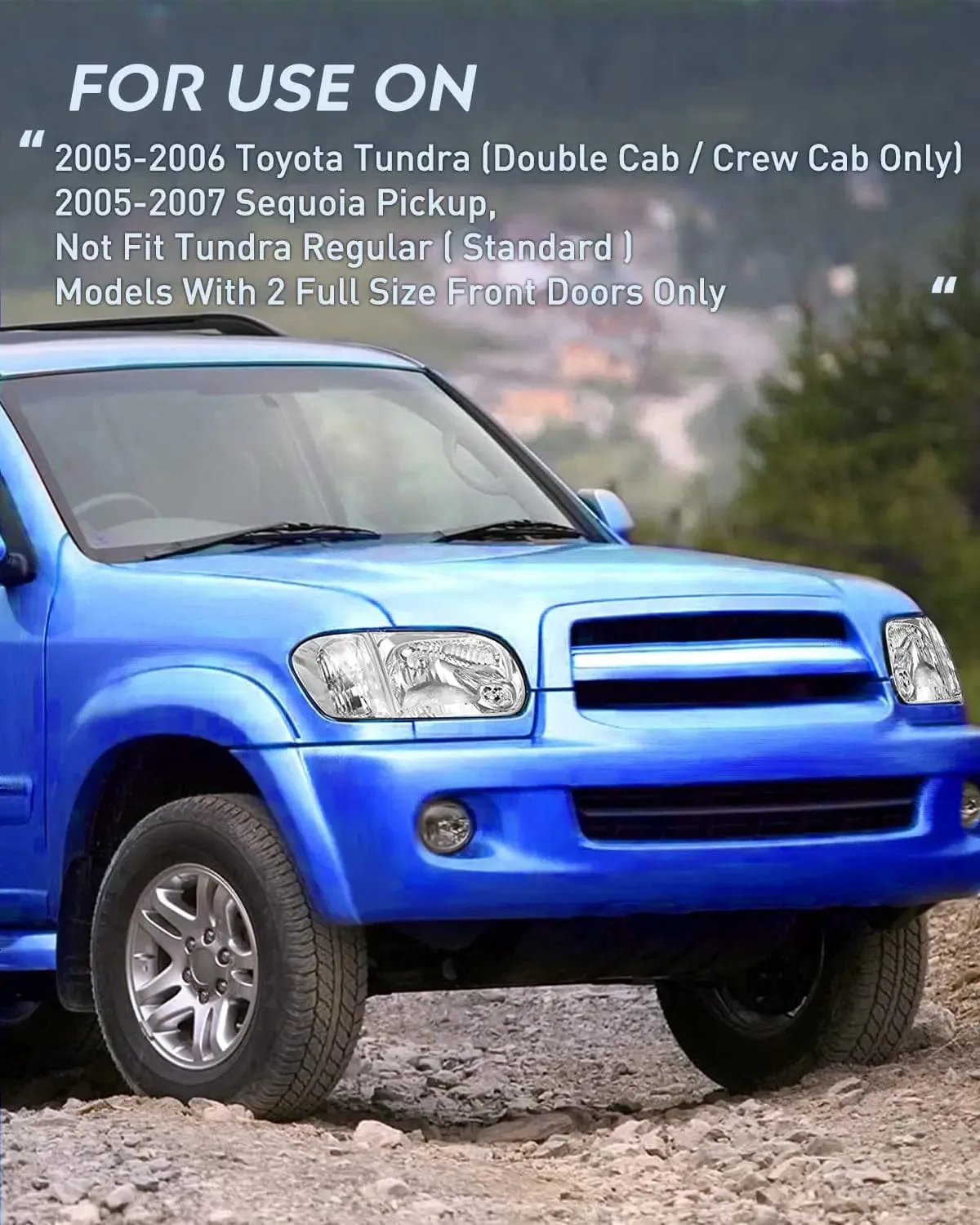 2005-2006 Toyota Tundra 4 Door Double Crew Cab 2005-2007 Sequoia Headlight Assembly Chrome Case Clear Reflector