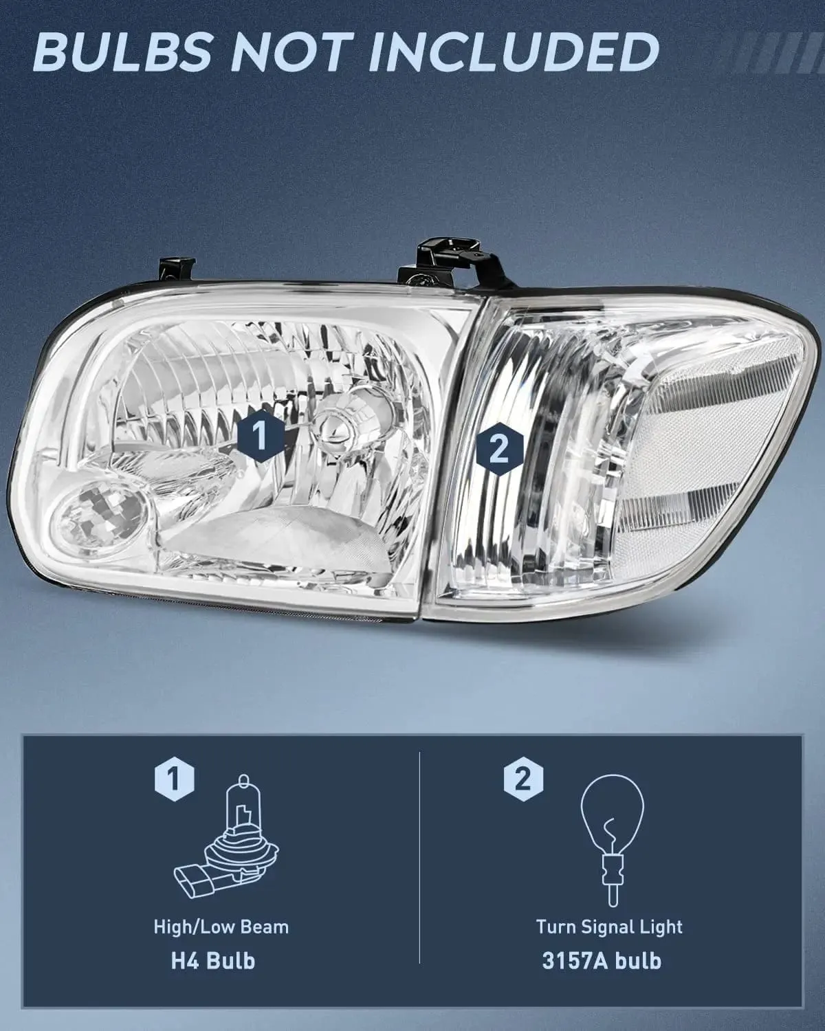 2005-2006 Toyota Tundra 4 Door Double Crew Cab 2005-2007 Sequoia Headlight Assembly Chrome Case Clear Reflector