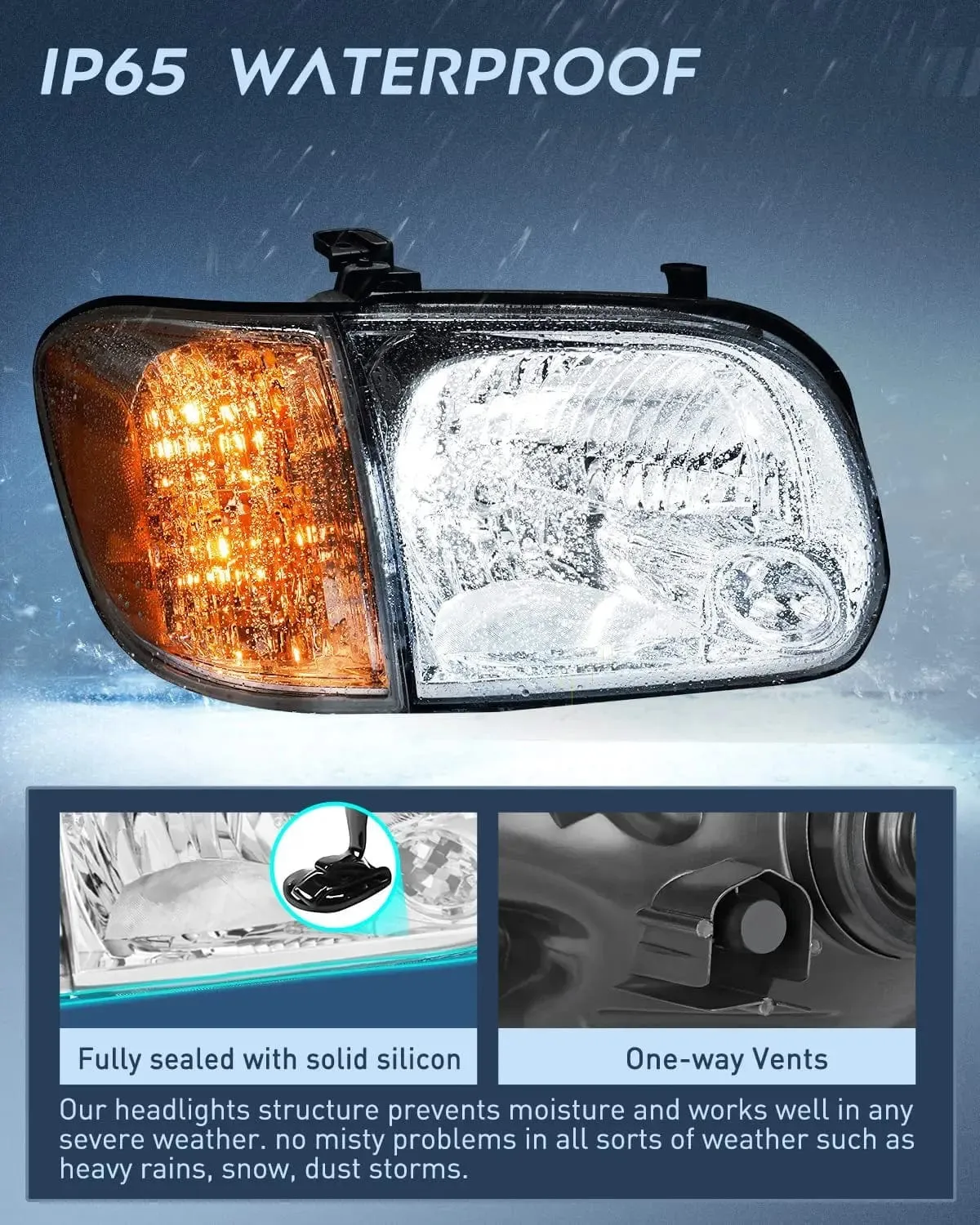 2005-2006 Toyota Tundra 4 Door Double Crew Cab 2005-2007 Sequoia Headlight Assembly Chrome Case Clear Reflector