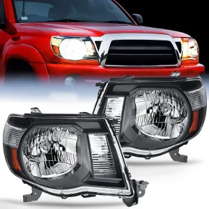 2005-2011 Toyota Tacoma Headlight Assembly Black Case Amber Reflector