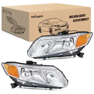 2012-2015 Honda Civic Sedan 4-Door 2012-2013 Civic Coupe 2-Door Headlight Assembly Chrome Case Amber Reflector