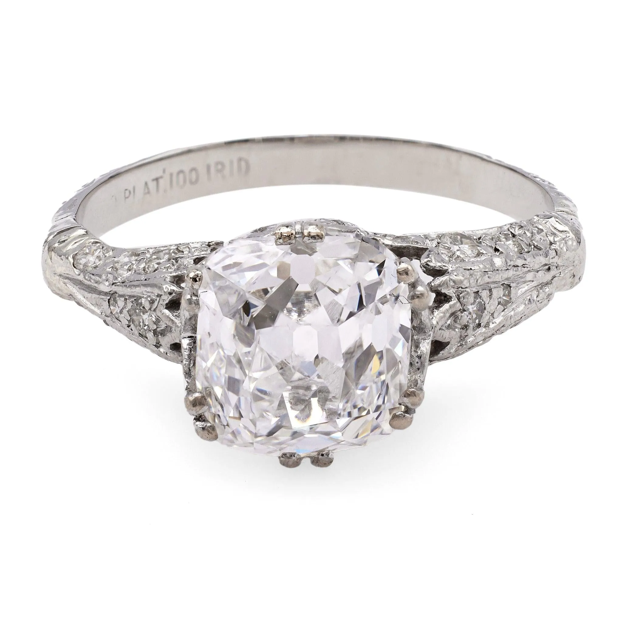 Art Deco GIA 3.01 Carats Old Mine Cut Diamond Platinum Engagement Ring