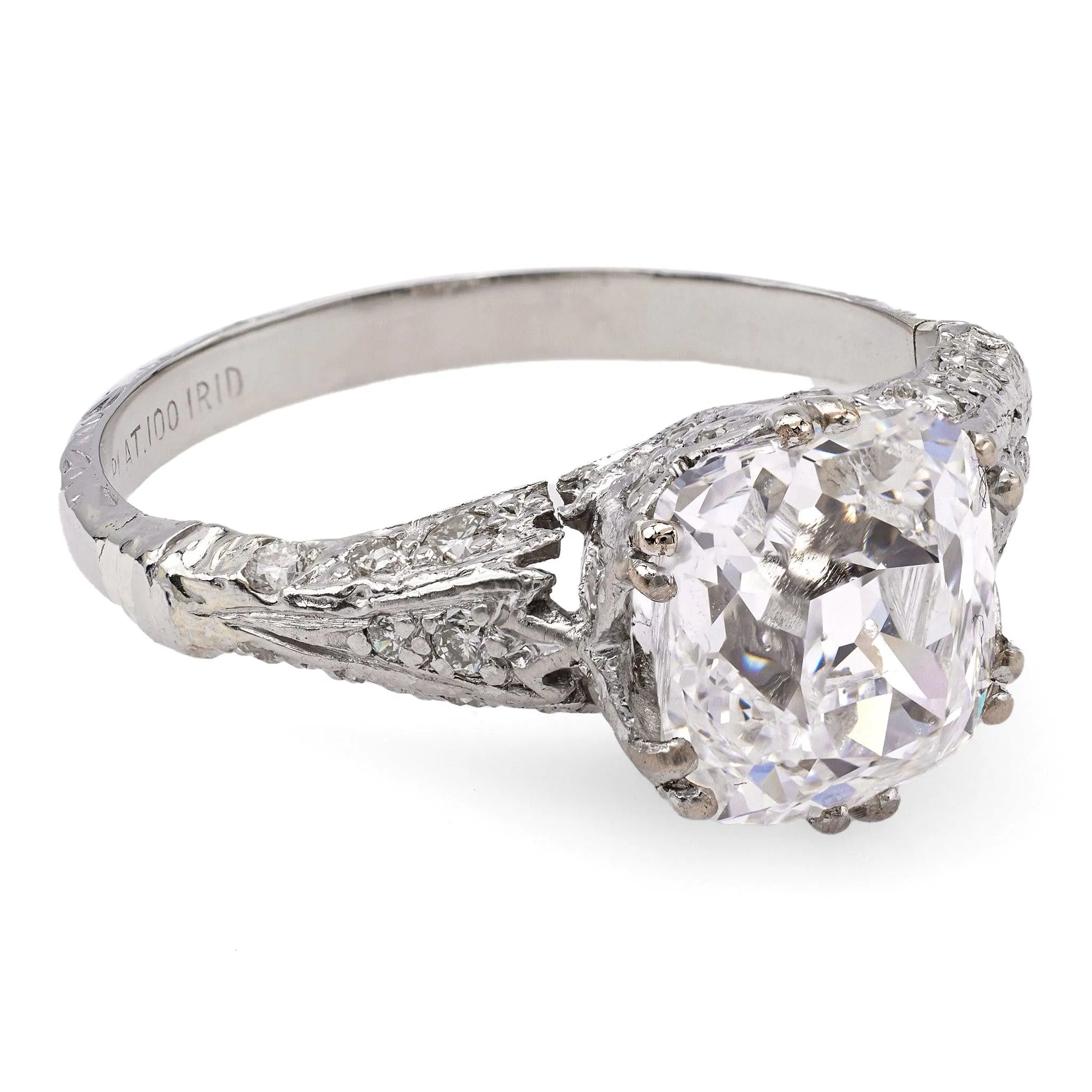 Art Deco GIA 3.01 Carats Old Mine Cut Diamond Platinum Engagement Ring