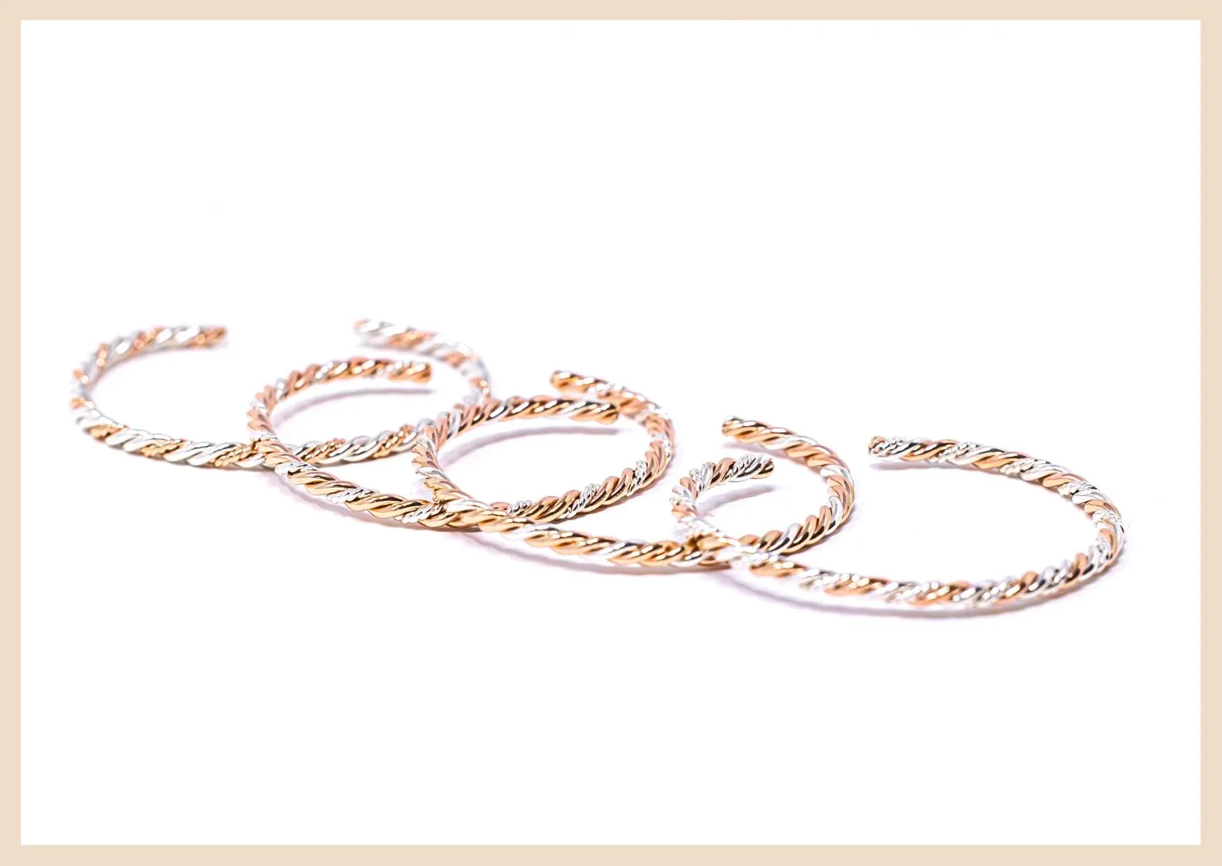 Woven Rose Gold and Silver Bangle Cuff Bracelet